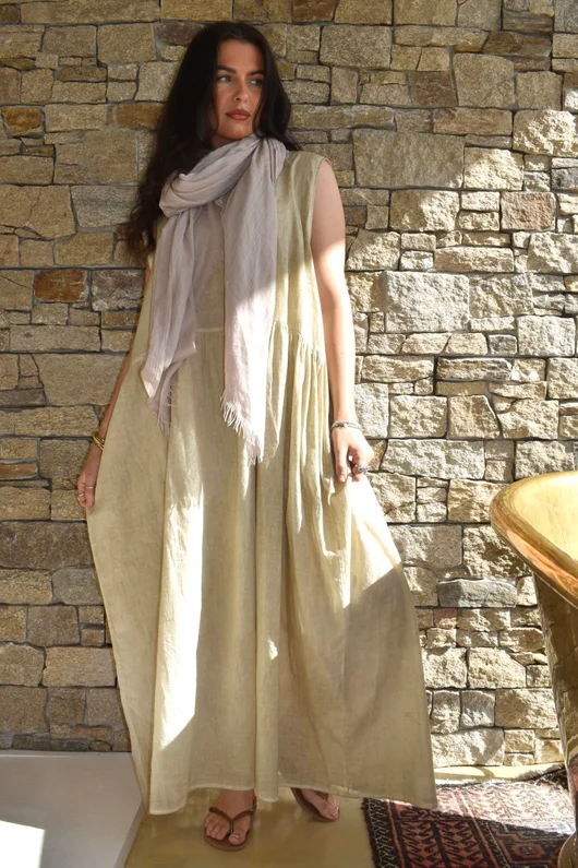 Lenni Cotton Smock Dress Washed Sandstone /50=